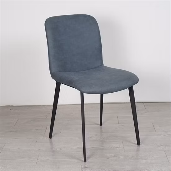 Sillas de comedor de restaurante tapizadas de lujo europeas Silla de comedor de tela de terciopelo gris con pie de metal